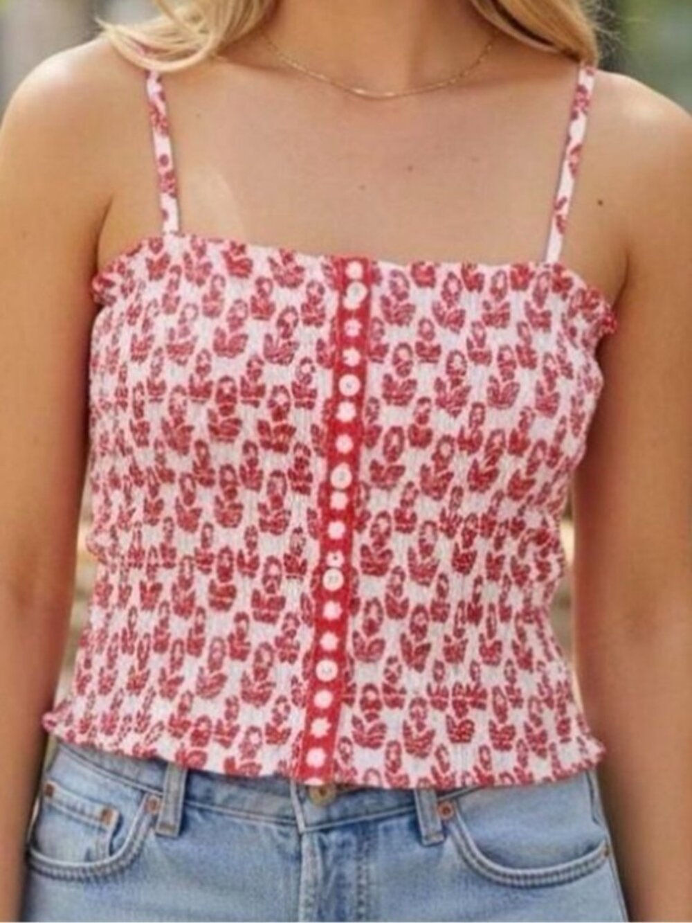 Roller Rabbit Red & White Floral Tube Cropped Tank Top